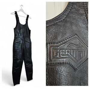 Vintage Black Leather Moto Racing Jumpsuit Biker Sleeveless Zip Front 40